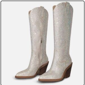 Sparkle Tall Western Boots in Silver
